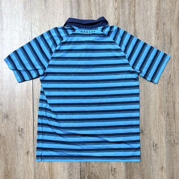 Oakley Polo Shirt Mens Medium Blue Striped HYDROLIX Performance Golf Regular Fit - Picture 8 of 8